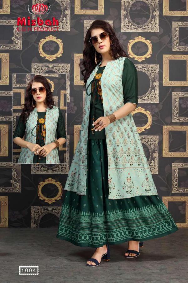 Misbah Nayantara Designer Rayon Gold Print Kurti With Skirt